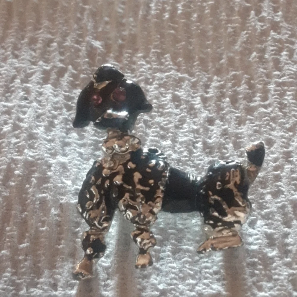 Elegant Black and Silver Tone Poodle Dog Brooch